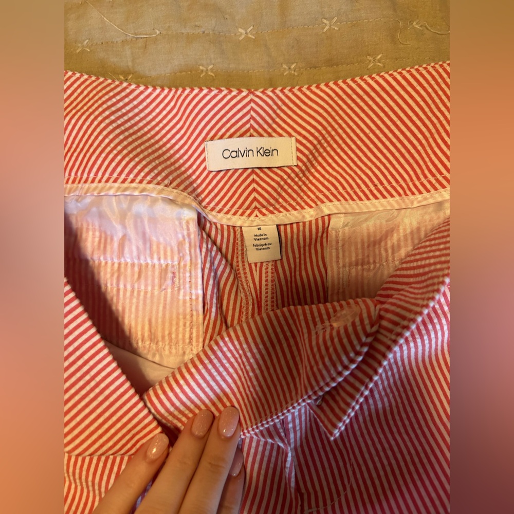 Calvin Klein Coral and White Striped Skirt